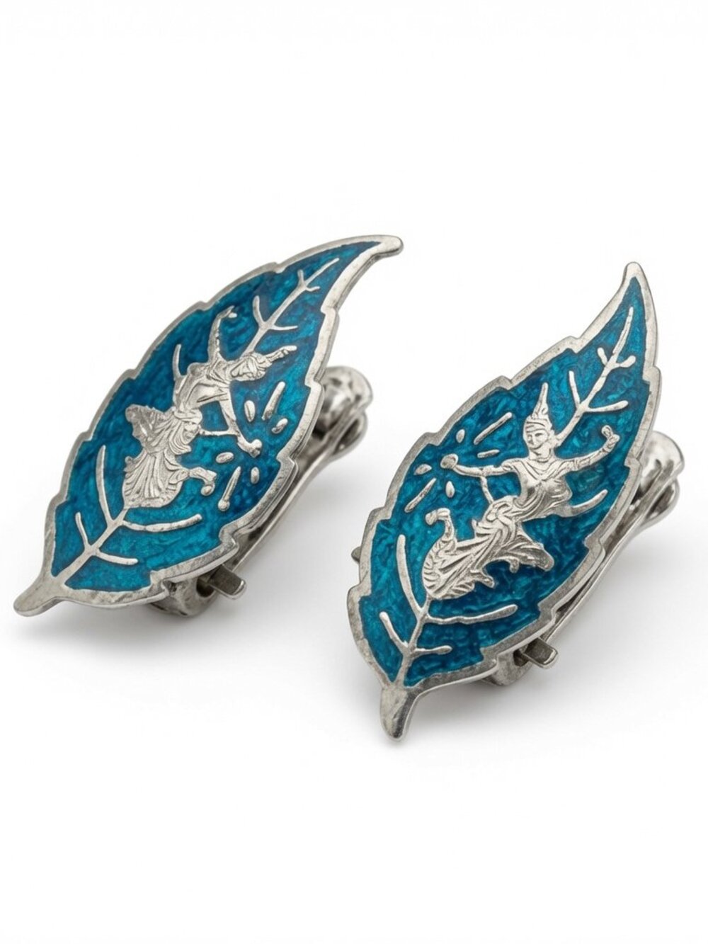 Siam Sterling Silver & Blue Enamel Dancing Goddess Clip-on Earrings